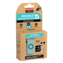 Manouka Bracelet anti-moustiques adultes turquoise + recharge 6ml