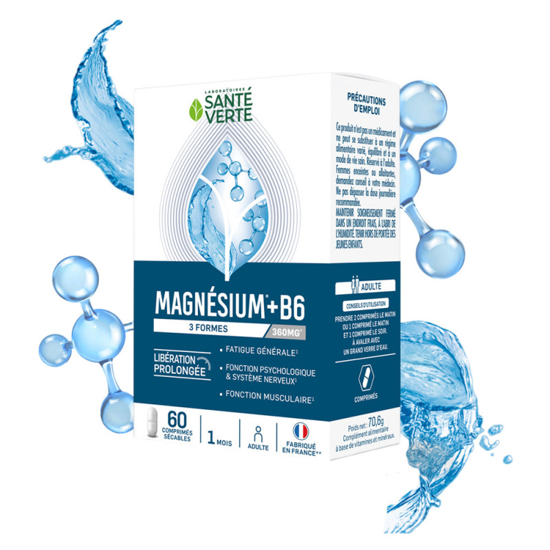Santé Verte Magnésium +B6 - 3 Formes 360 mg 60 comprimés Santé Verte Magnésium +B6 - 3 Formes 360 mg 60 comprimés