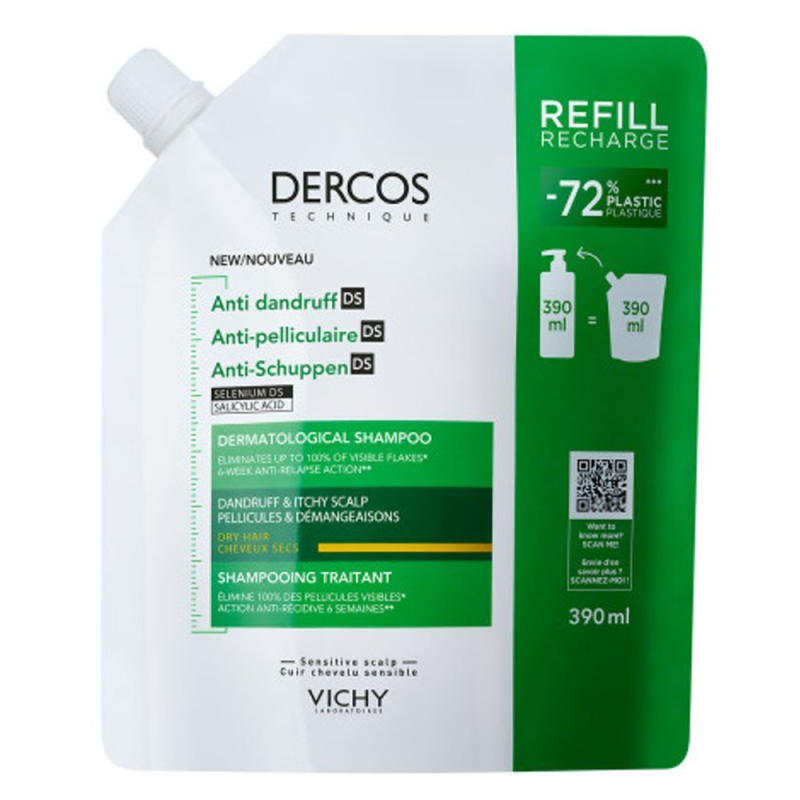 Vichy Dercos Shampooing éco-recharge anti-pelliculaire cheveux secs 390ml
