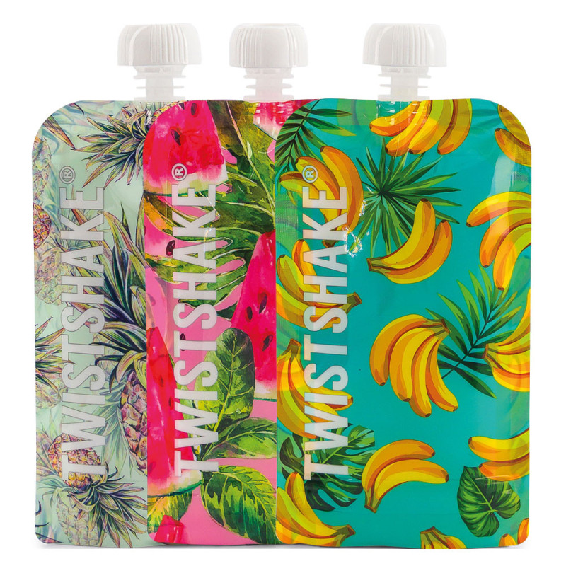 Twistshake Gourdes réutilisables fruits 6 mois+ lot de 3x220ml Twistshake Gourdes réutilisables fruits 6 mois+ lot de 3x220ml