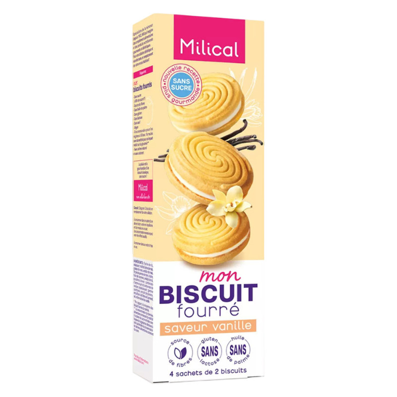 Milical Mon Biscuits fourré saveur vanille 4 sachets de 2 biscuits Milical Mon Biscuits fourré saveur vanille 4 sachets de 2 biscuits
