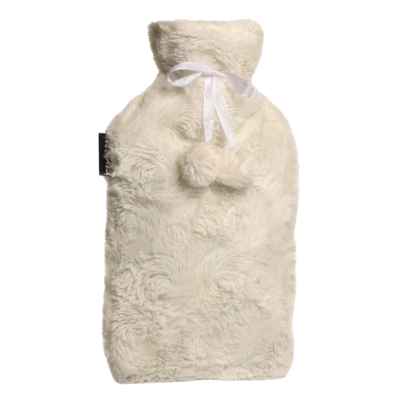 Calindoo Bouillotte à Eau Housse Pompon blanc 2L Calindoo Bouillotte à Eau Housse Pompon blanc 2L