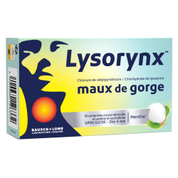 Bausch & Lomb Lysorynx Maux de Gorge menthe 36 comprimés à sucer