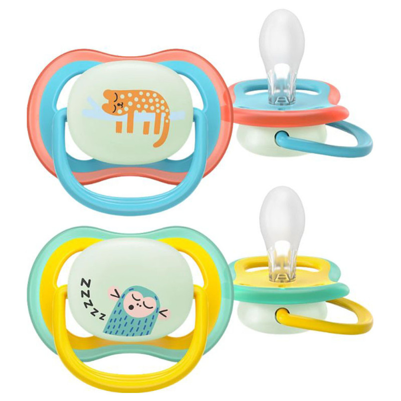 Avent Pacifier Ultra Air nuit Sucettes orthodontiques bleu et jaune 6 - 18 mois lot de 2