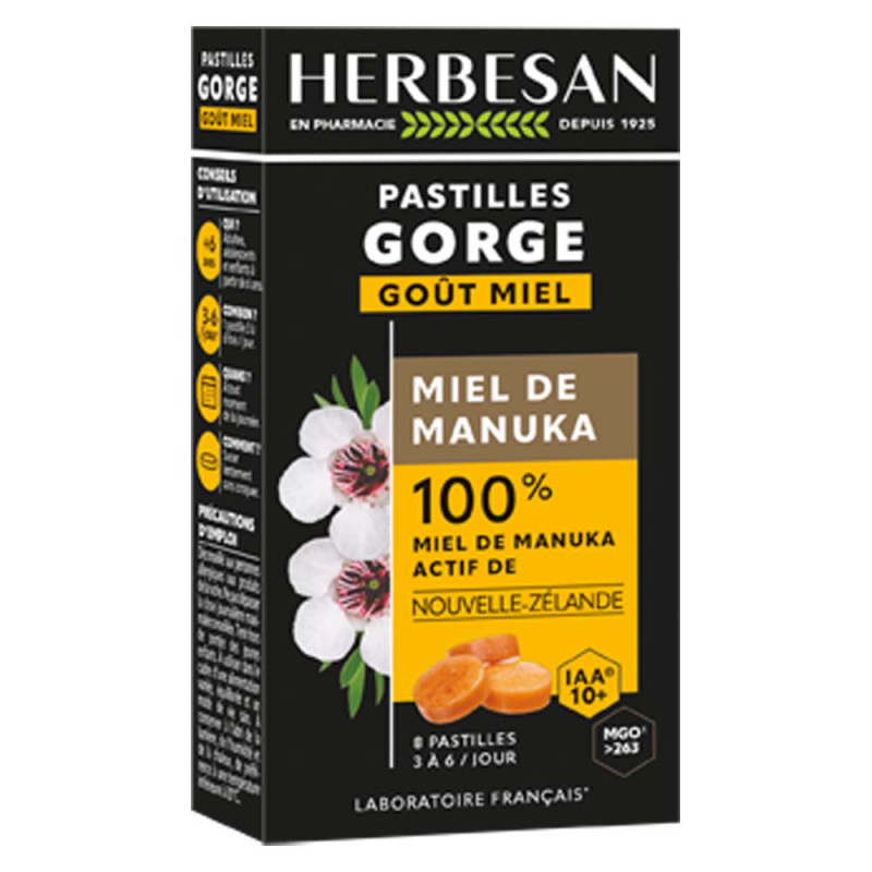 Herbesan Pastilles Gorge Miel de Manuka IAA 10+ x8