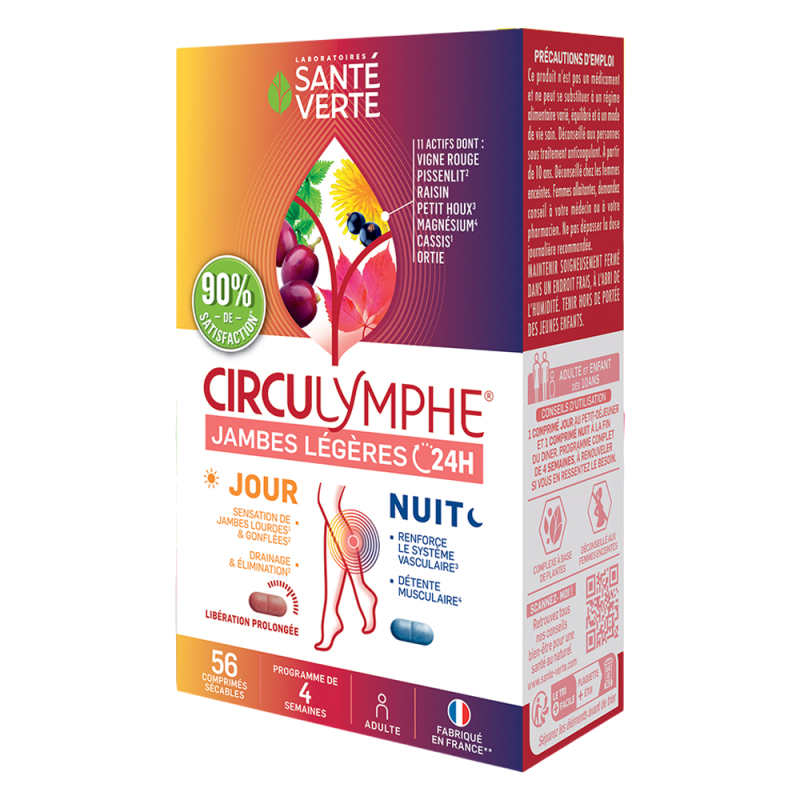 Santé Verte Circulymphe Jambes légères 24h jour & nuit 56 comprimés