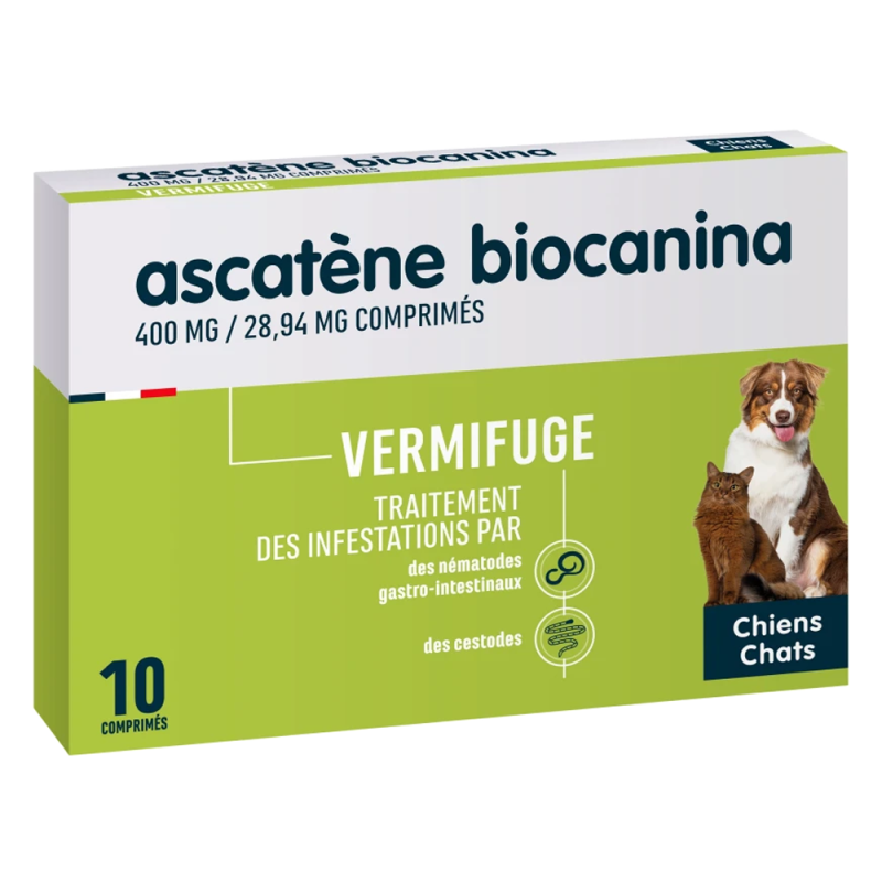 Biocanina Ascatène 400MG/28,94MG Vermifuge chiens chats 10 comprimés