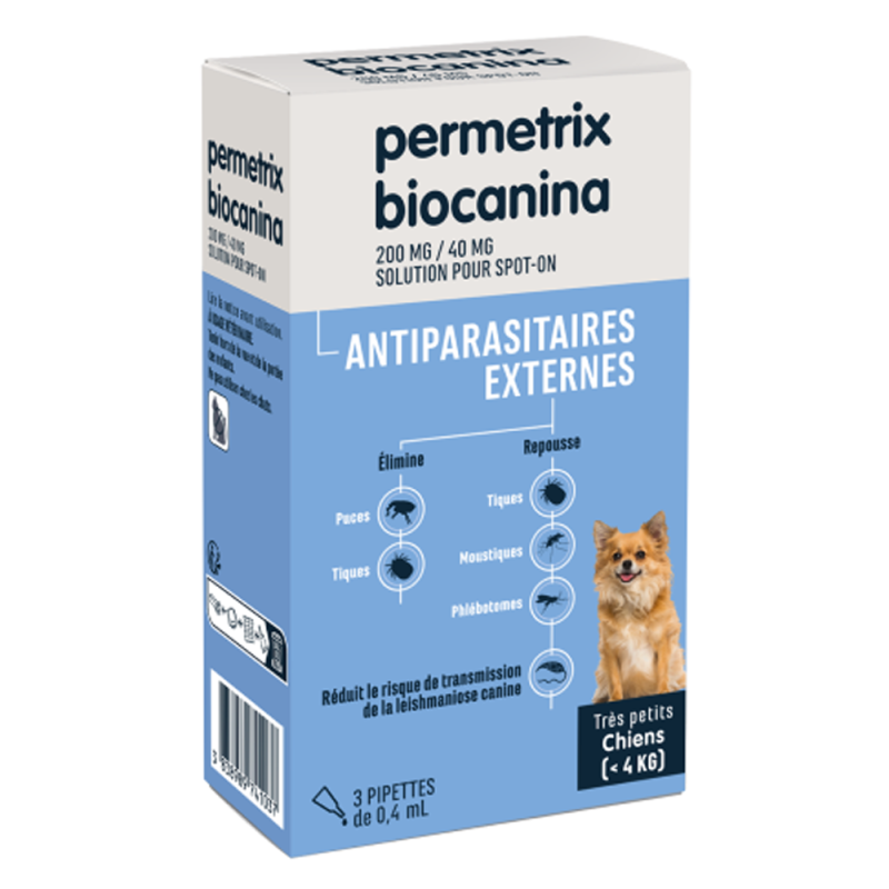 Biocanina Permetrix 200mg/40mg Solution Spot-on Très petits chiens - de 4kg
