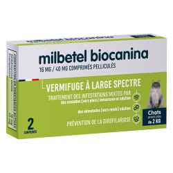 Biocanina Milbetel Vermifuge 16mg/40mg chat plus de 2kg - 2 comprimés