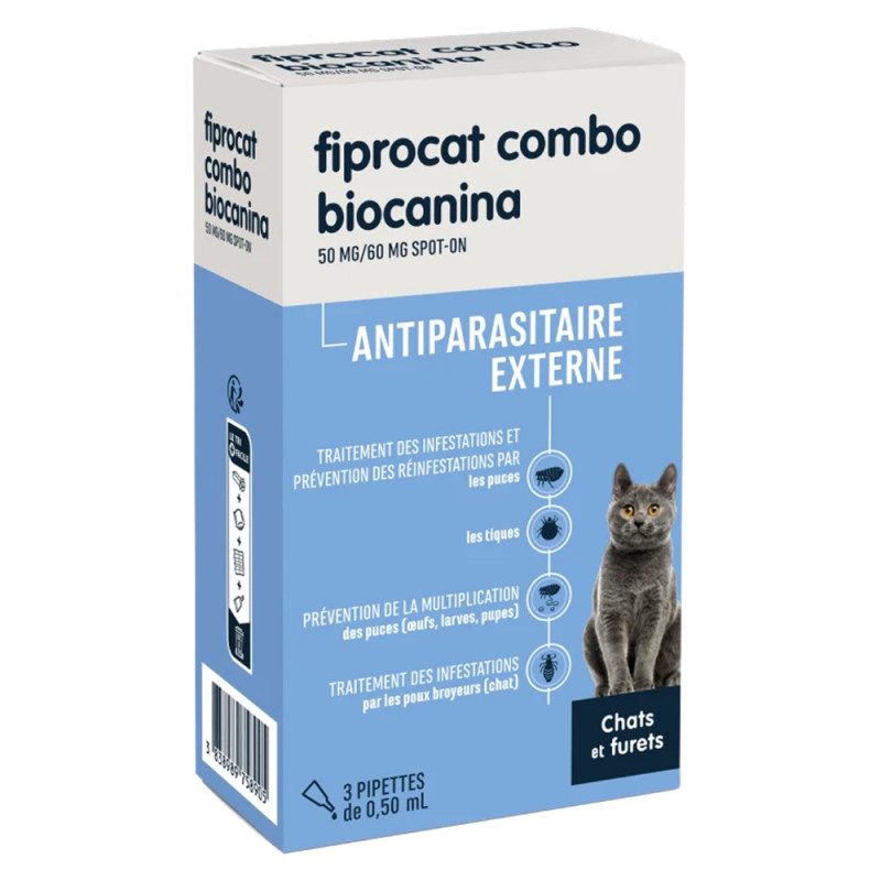 Biocanina Fiprocat Combo 50MG/60MG Spot-on chats et furets 3 pipettes