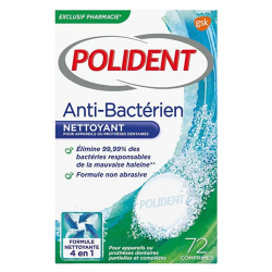 Polident Anti-bactérien Nettoyant pour appareils ou prothèses dentaires 72 comprimés