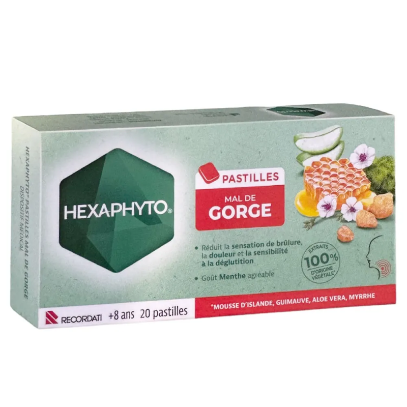 HexaPhyto Pastille mal de gorge 20 pastilles goût menthe