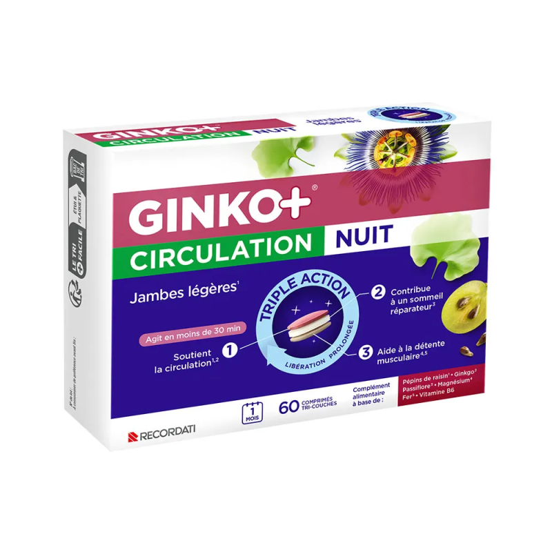 Ginko+ Circulation Nuit triple action 60 comprimés tri-couches