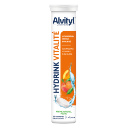 Alvityl Hydrink Vitalité pêche 20 comprimés effervescents