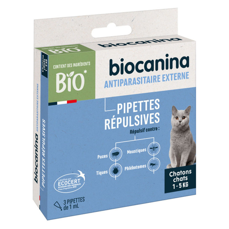 Biocanina Pipettes Répulsives antiparasitaire externe chatons et chats 1-5kg
