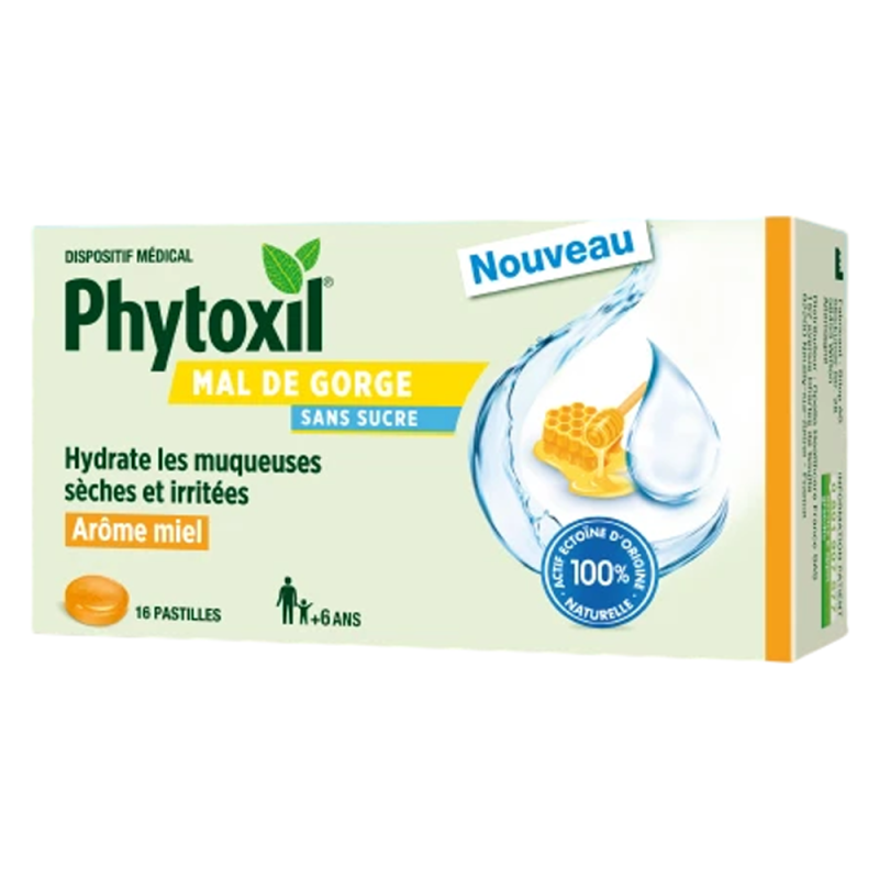 Phytoxil Mal de Gorge arôme miel sans sucre 16 pastilles