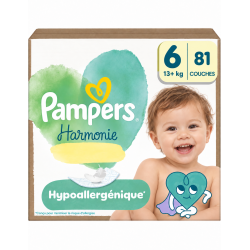 Pampers Harmonie taille 6 – 81 couches hypoallergéniques (13 kg et plus)