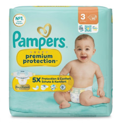 Pampers Premium Protection – Taille 3 (6–10 kg) – Paquet de 30 couches