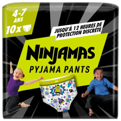 Ninjamas Pyjama Pants garçon – Taille 7 (4–7 ans, 17–30 kg) – Paquet de 10 protections de nuit