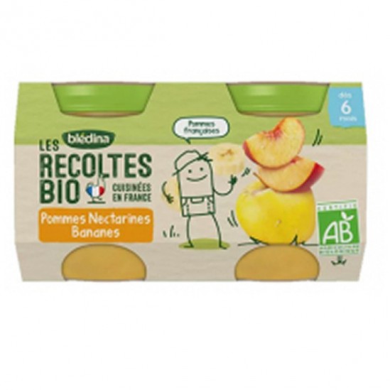 Blédina les récoltes bio pots pommes nectarines bananes 2x130g Blédina les récoltes bio pots pommes nectarines bananes 2x130g