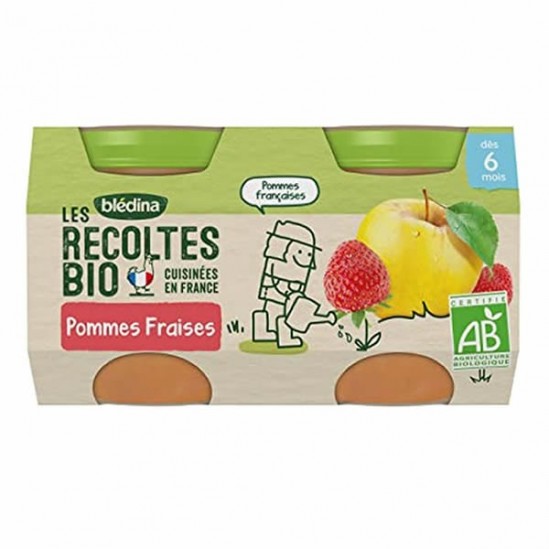 Blédina les récoltes bio pots pommes fraises 2x130g Blédina les récoltes bio pots pommes fraises 2x130g