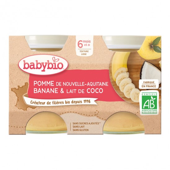 Babybio pomme banane & lait de coco dès 6 mois 2x130g Babybio pomme banane & lait de coco dès 6 mois 2x130g