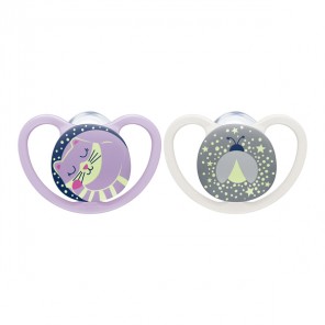 Nuk space 2 sucettes silicone fille nuit 6-18 mois
