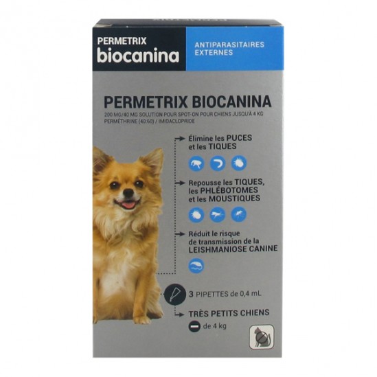 Biocanina permetrix très petits chiens - de 4 200mg/40mg Biocanina permetrix très petits chiens - de 4 200mg/40mg