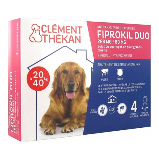 Clément thékan fiprokil 268mg duo spot-on grands chiens 20 à 40kg