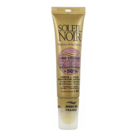 Soleil Noir peaux très claires Soin Vitaminé crème Spf50 + stick Spf30 Soleil Noir peaux très claires Soin Vitaminé crème Spf50 + stick Spf30