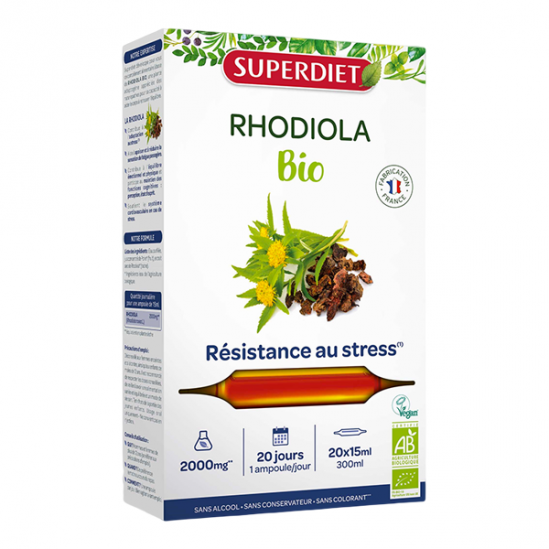 Superdiet Rhodiola bio 20 ampoules de 15ml Superdiet Rhodiola bio 20 ampoules de 15ml
