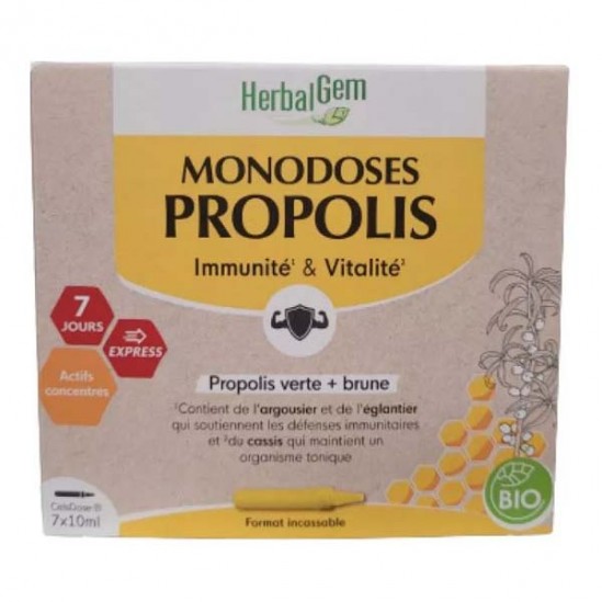 HerbalGem Monodoses Propolis Immunité & Vitalité 7 x 10ml