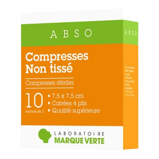 Marque Verte Abso compresses stériles non tissé 7,5x7,5cm boîte de 10