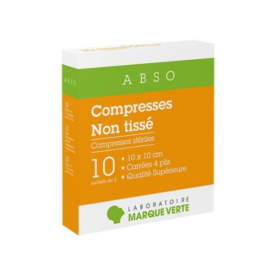 Marque Verte Abso Compresses stériles non tissé 10x10cm boîte de 2x10 Marque Verte Abso Compresses stériles non tissé 10x10cm boîte de 2x10